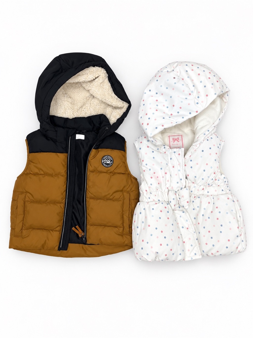 [KID] H&M & Gymboree Toddler Puffer Vest Bundle Brown White Hooded Winter 2T-4T